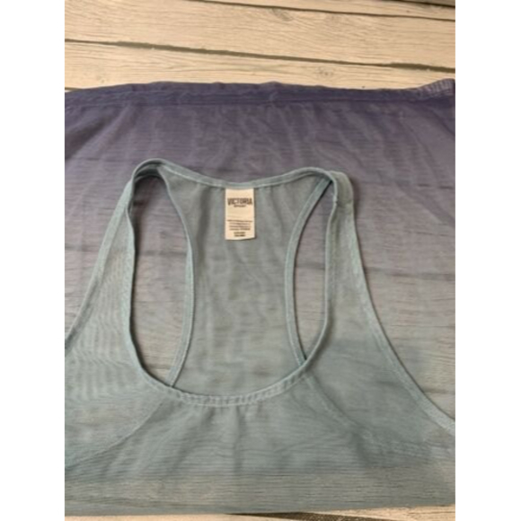 Victoria Secret Sport Size S Sheer Mesh Tank Top Racerback Blue Ombré VS Layer - Picture 4 of 10